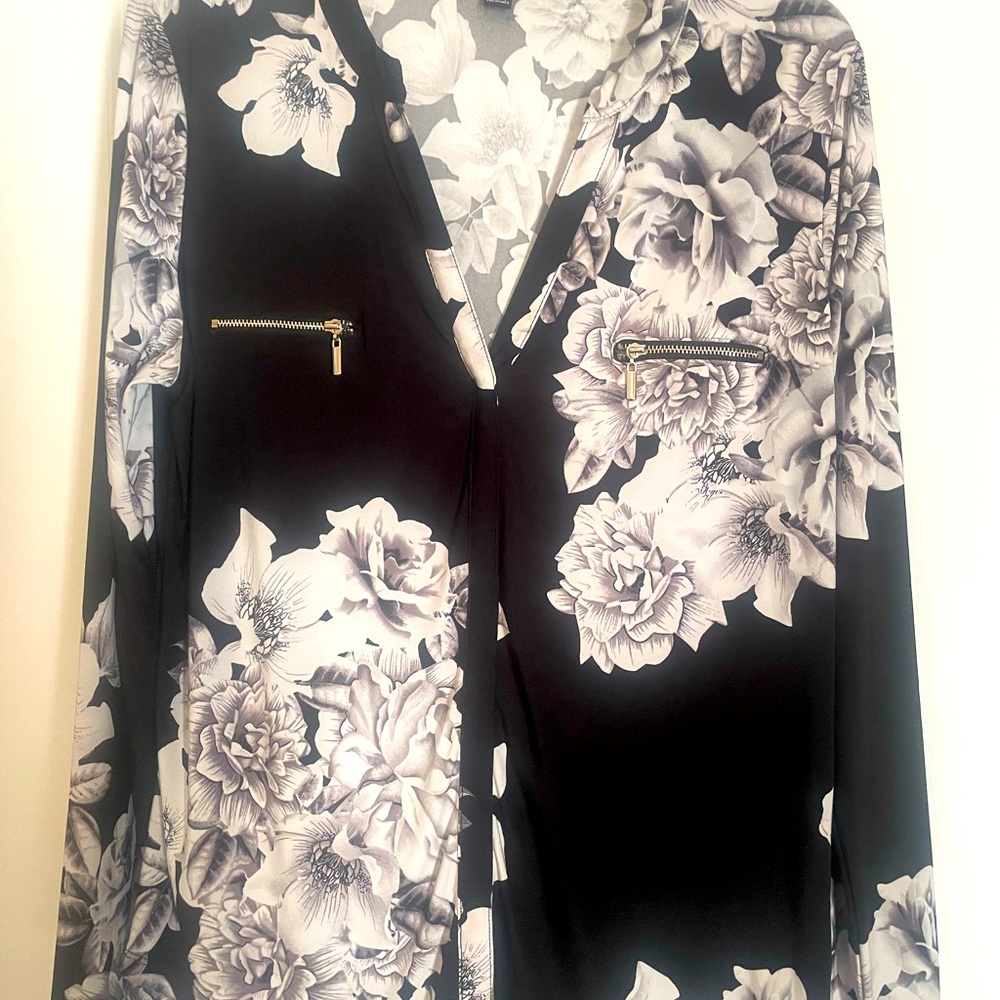 INC black and white blouse.